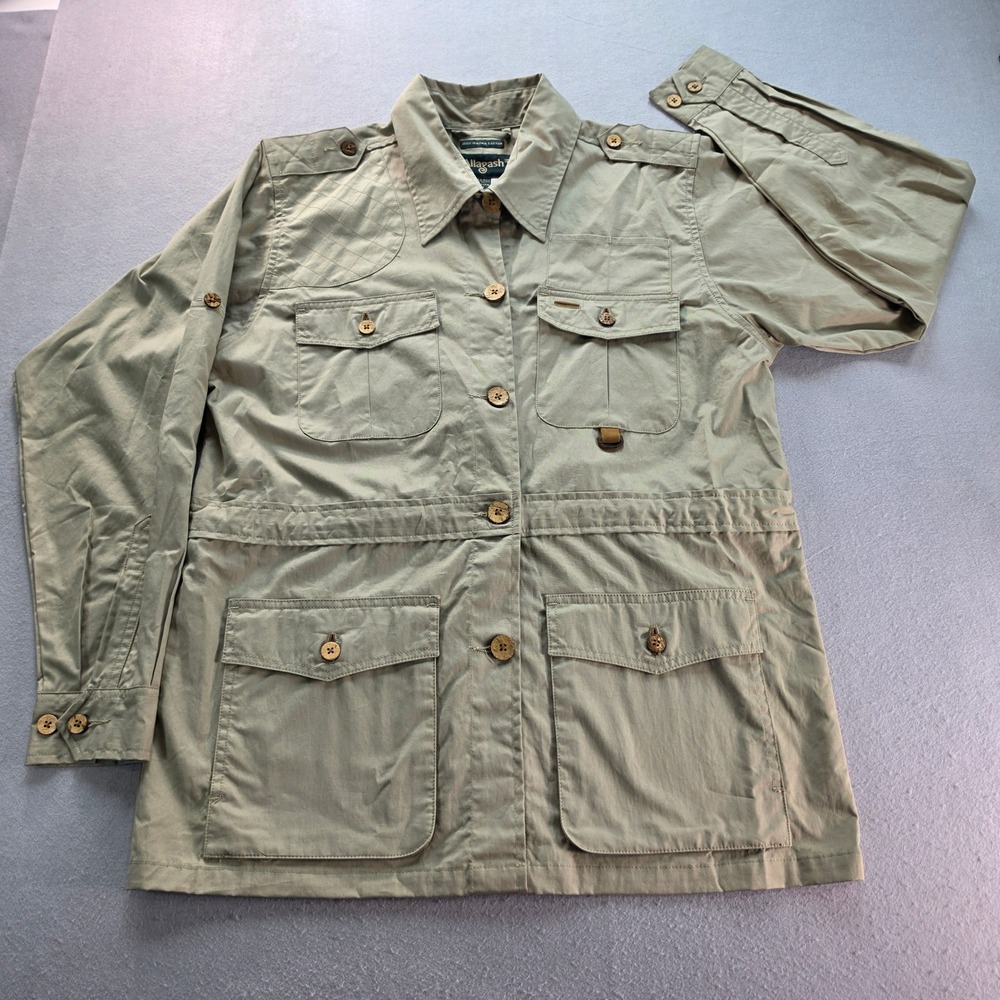 Allagash Women Large Italian Cotton Safari Field Jacket Khaki Green Utility Coat
